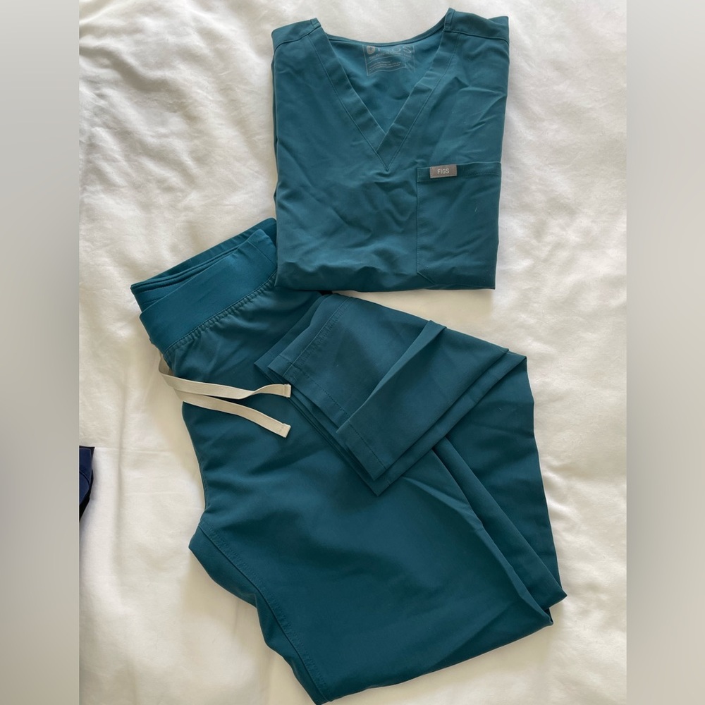 FIGS- one scrub top, Livingston pant- Caribbean Blue